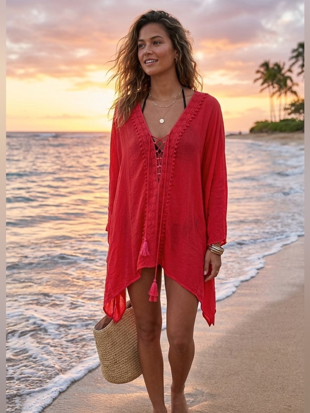 Women’s Pink Swim beach cover up short length.